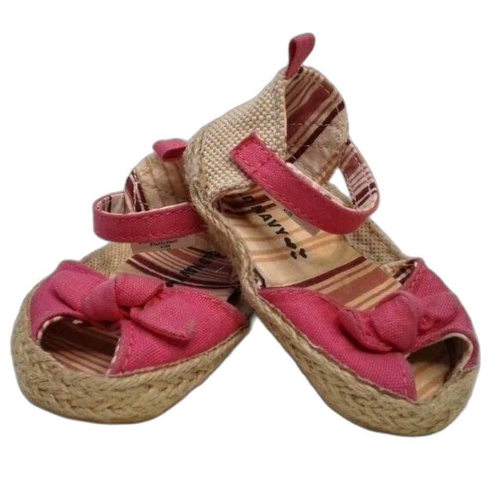 Old Navy Peep Toe Soft Sole Espadrilles Sz3 Baby SoftBack HotPink Bows Jute Sole